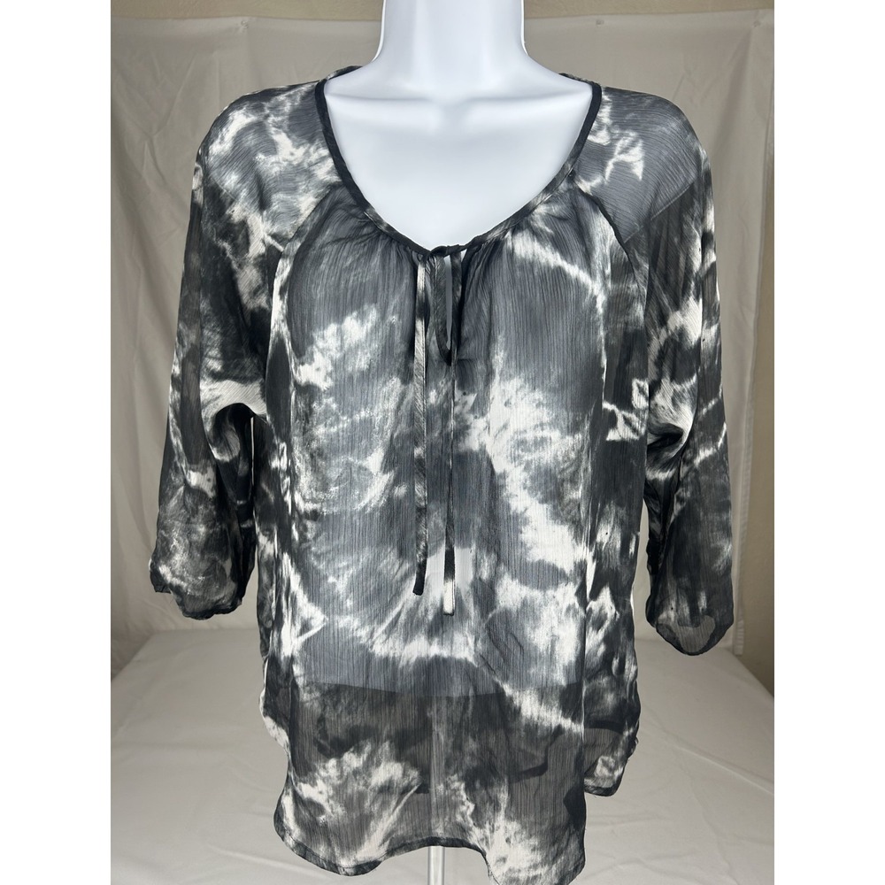 Express Top Womens Small Sheer Black Marble Tie Dye Keyhole Neck